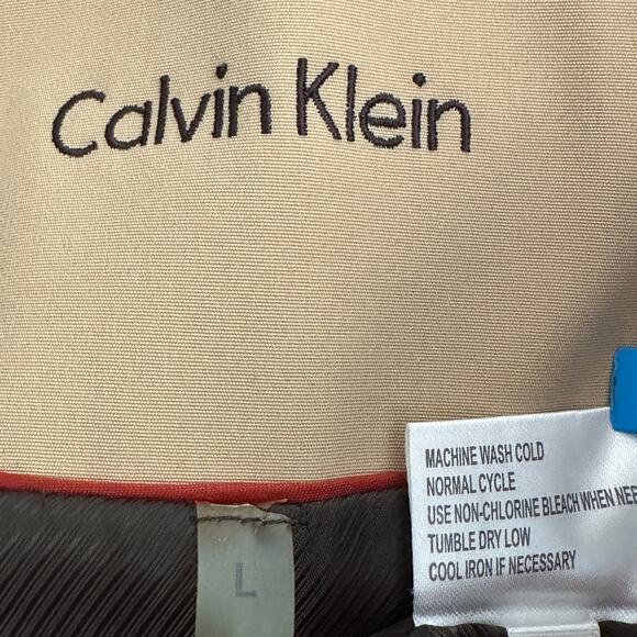 Calvin Klein Trench Rain Coat Large Tan Waterproof Wind Resistant Academia VGUC - Picture 10 of 11